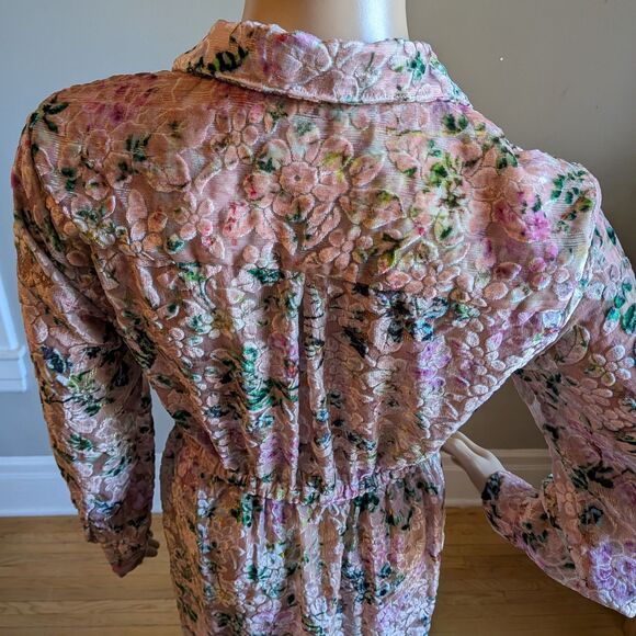 Hemant & Nandita Floral Velvet Midi Dress Triana Button Front Semi Sheer Small - Picture 10 of 10